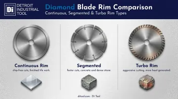 Three diamond blade types continuous rim segmented and turbo rim compared