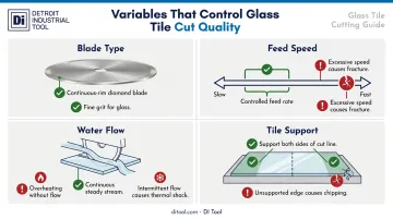 Glass tile cut quality variables blade speed water flow and support comparison