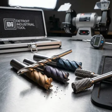 Carbide cutting tools on industrial workbench