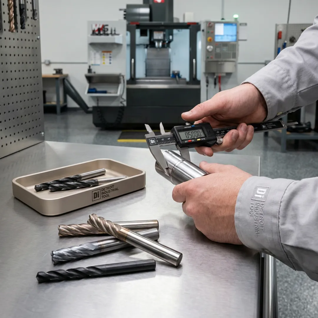 Machinist inspecting carbide cutting tools