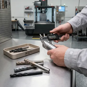 Machinist inspecting carbide cutting tools