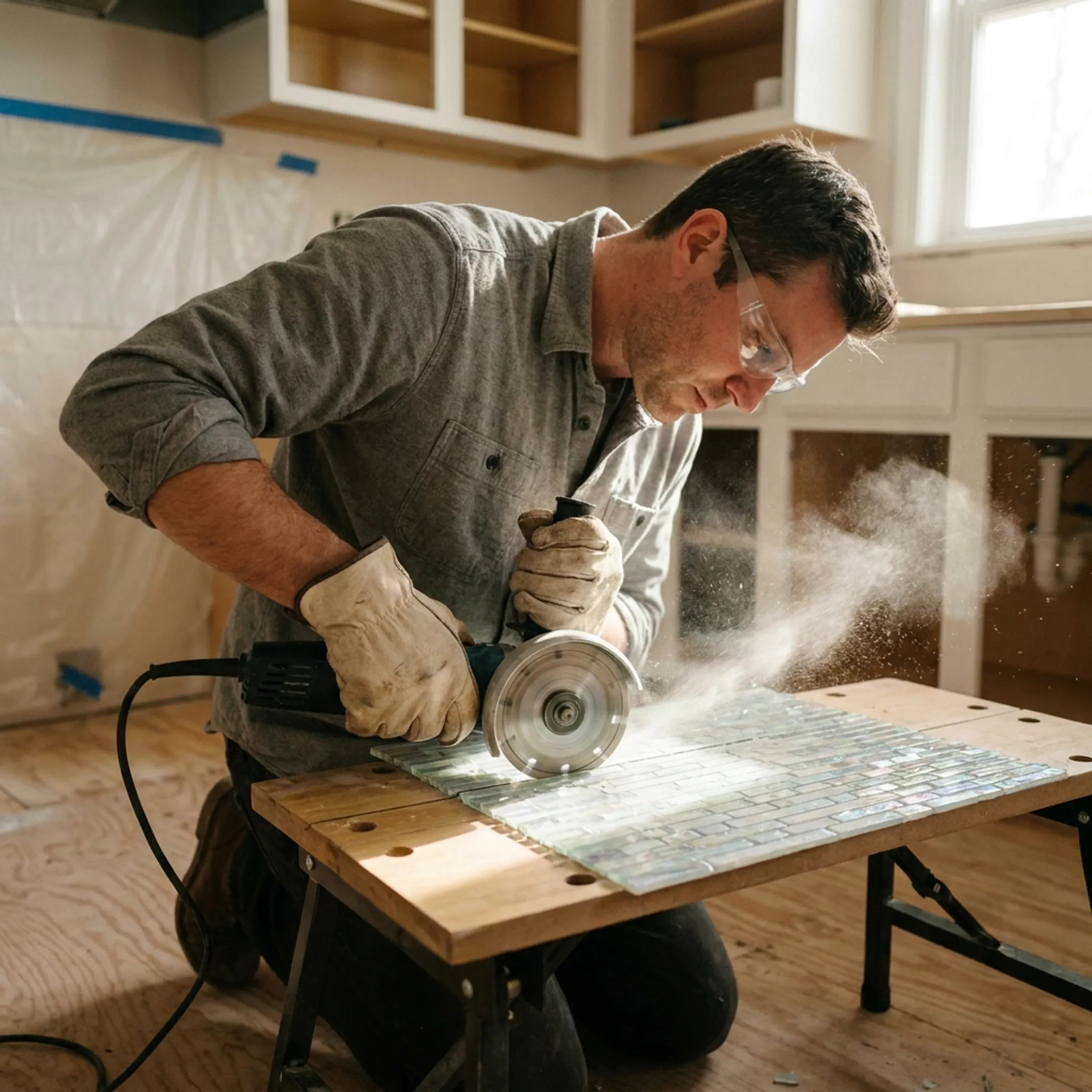 DIY home renovation tile cutting