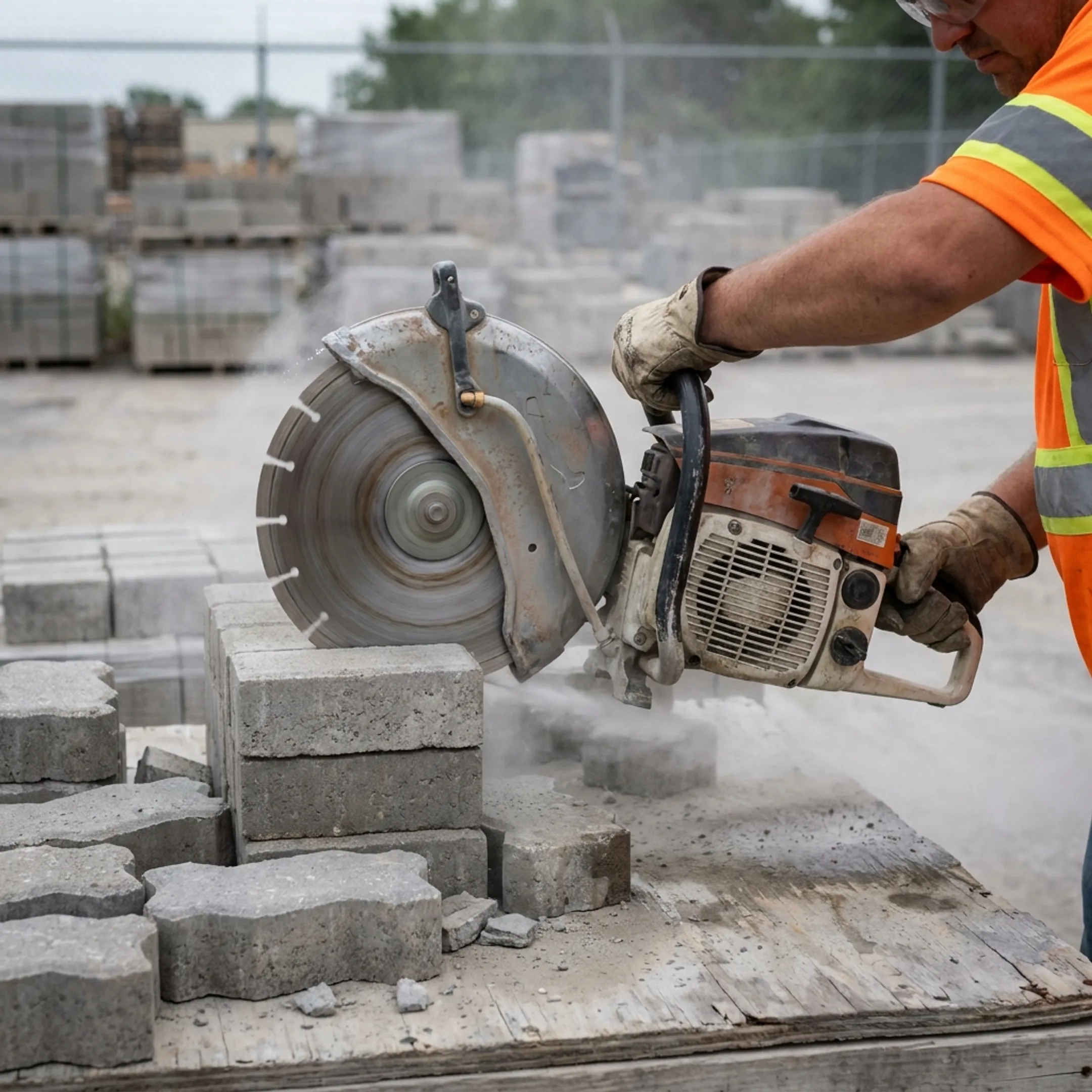 Diamond blade cutting masonry brick