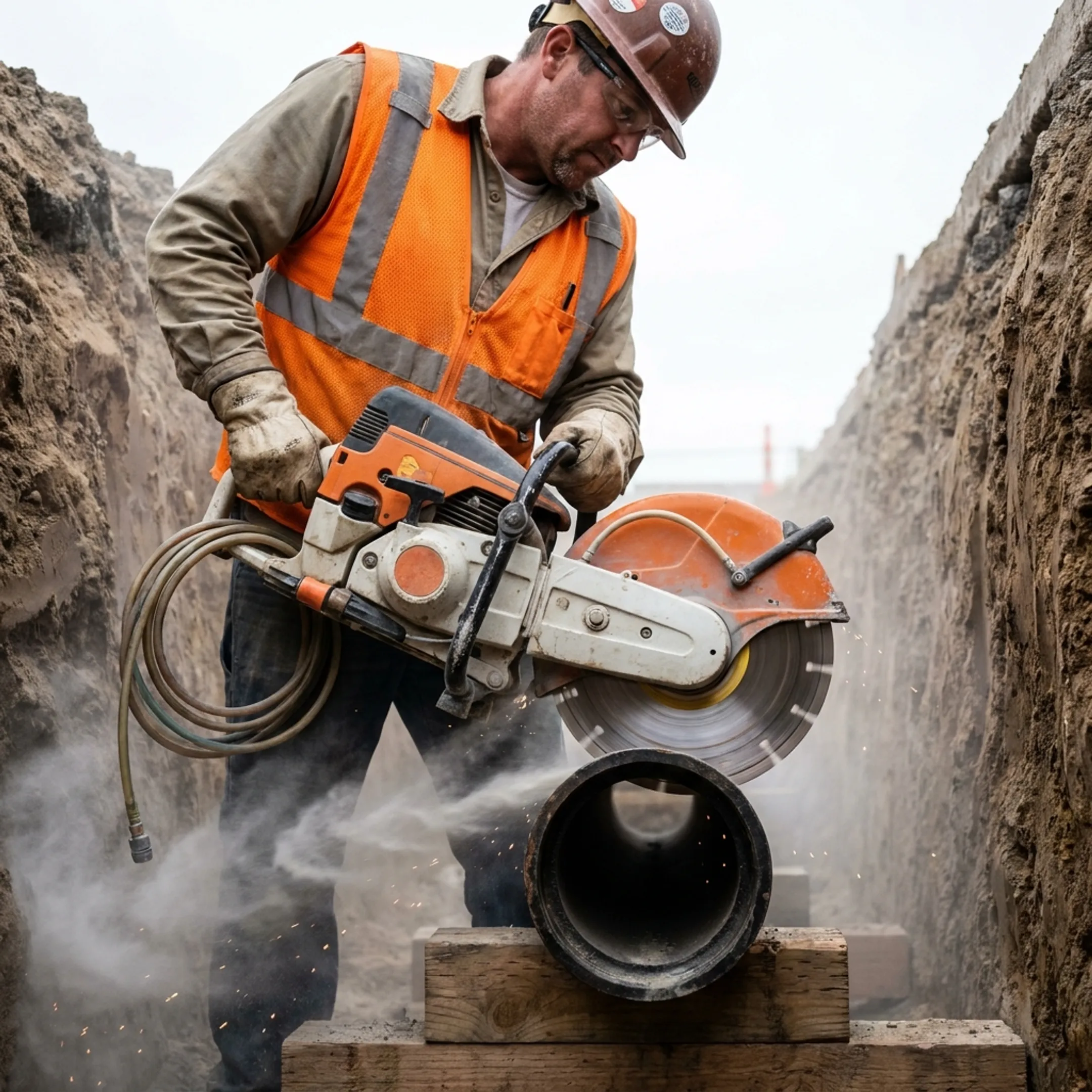 Diamond blade cutting pipe