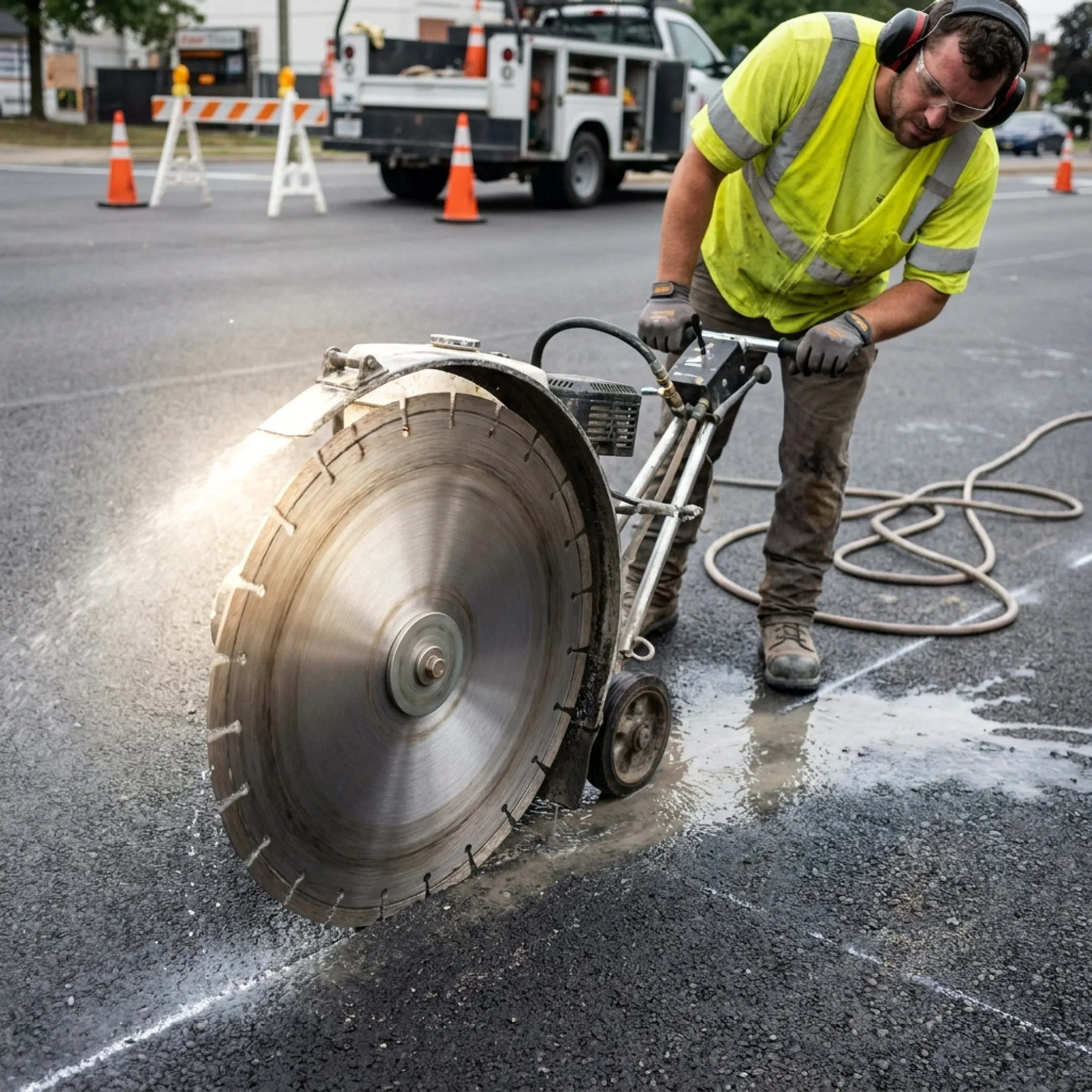 Road and pavement diamond blade cutting
