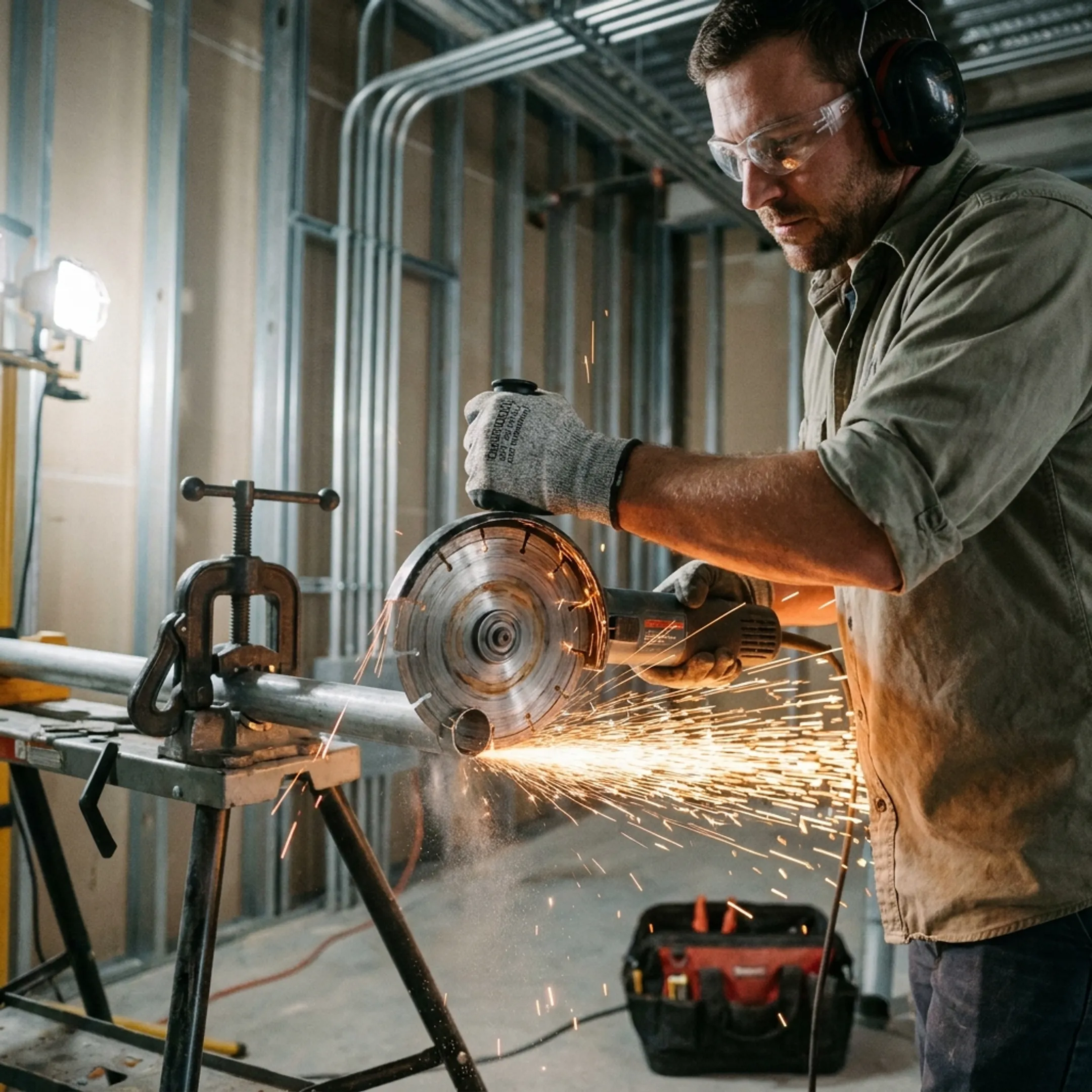 Diamond blade cutting conduit pipe