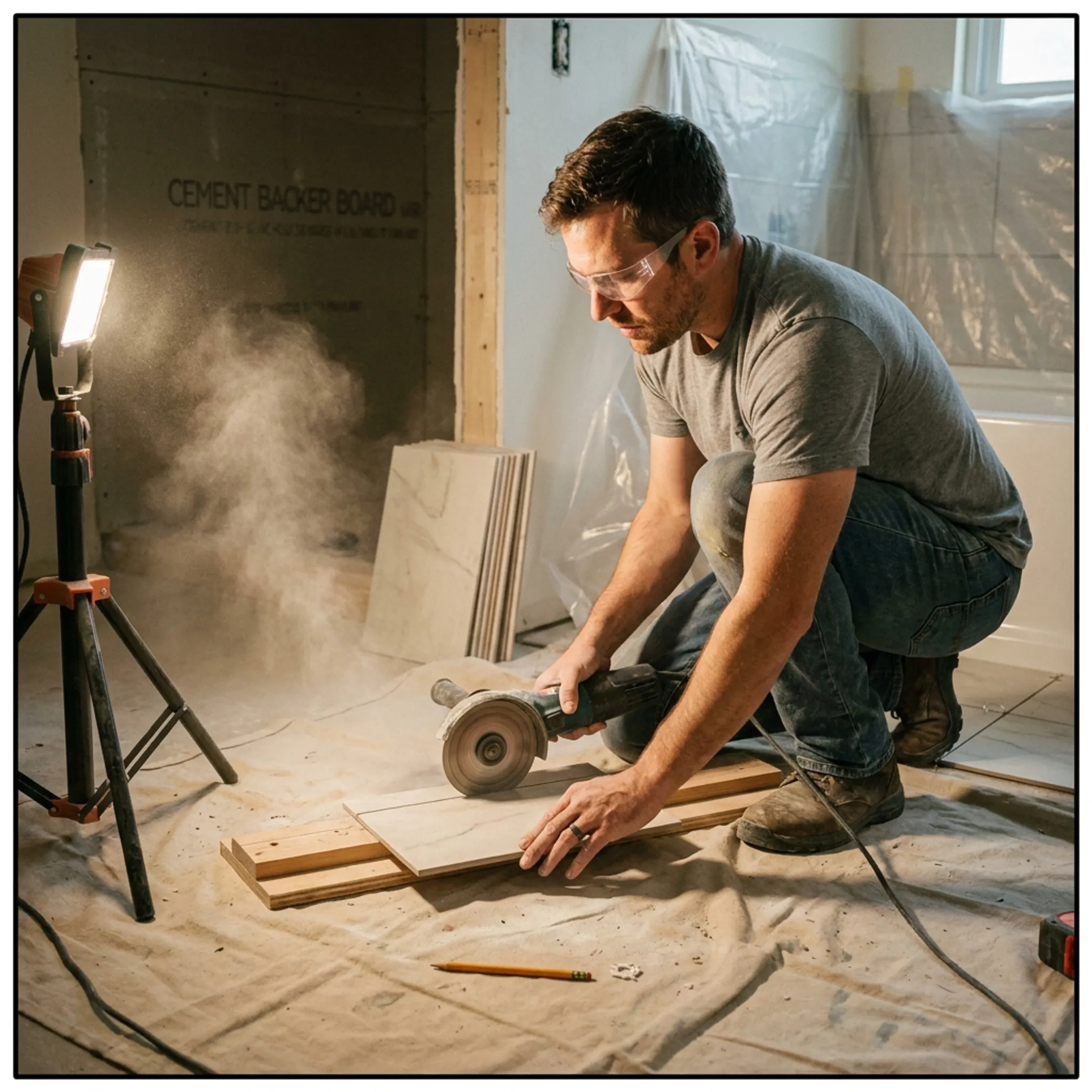 Residential renovation tile cutting