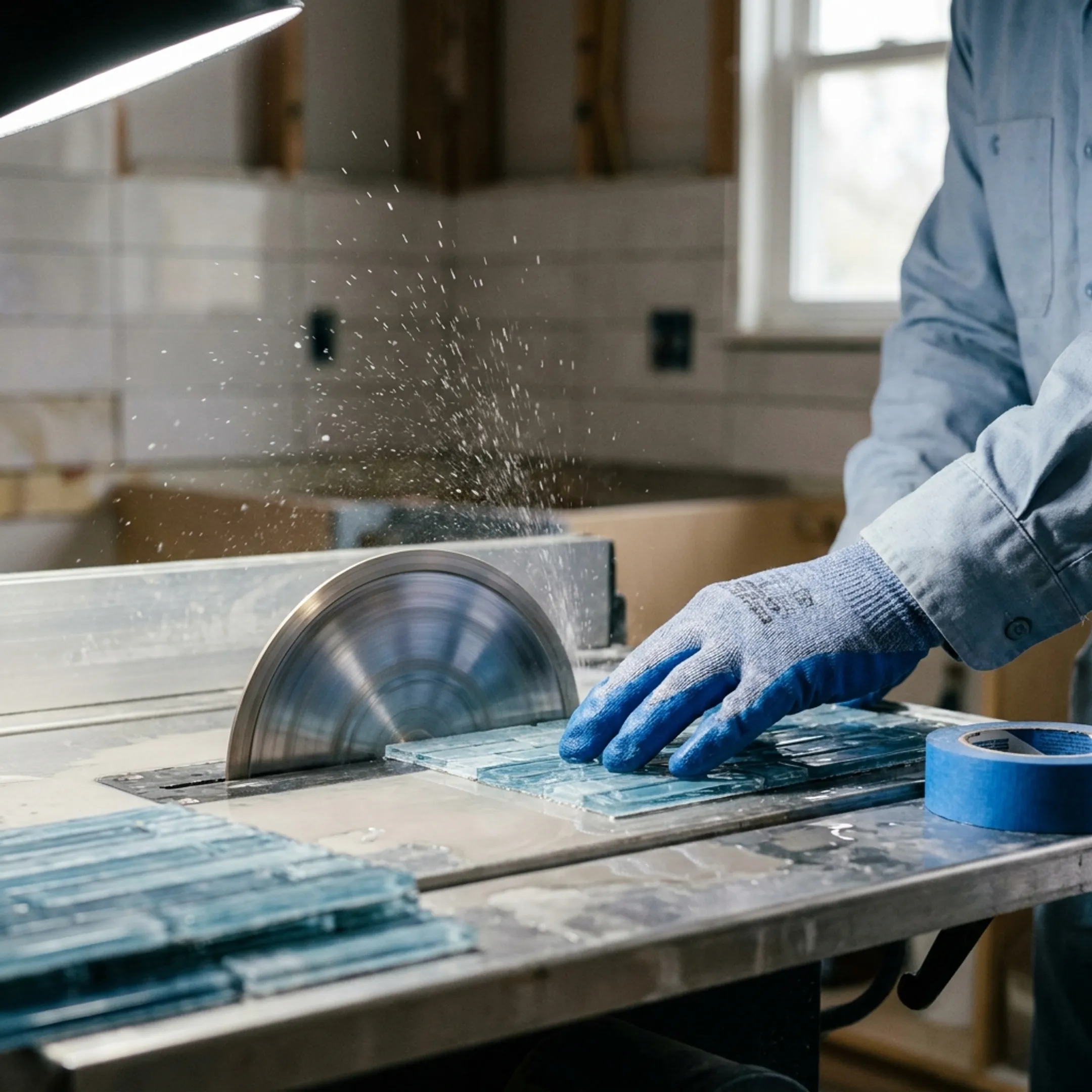 Glass tile cutting for backsplash