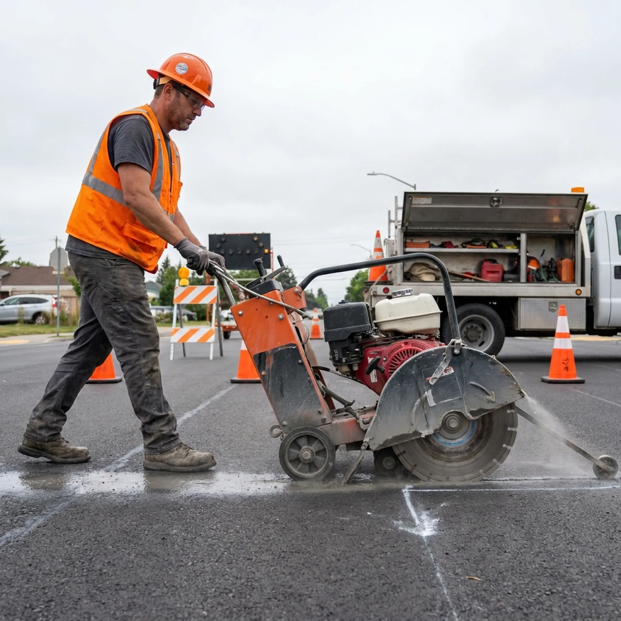 Road and pavement asphalt cutting