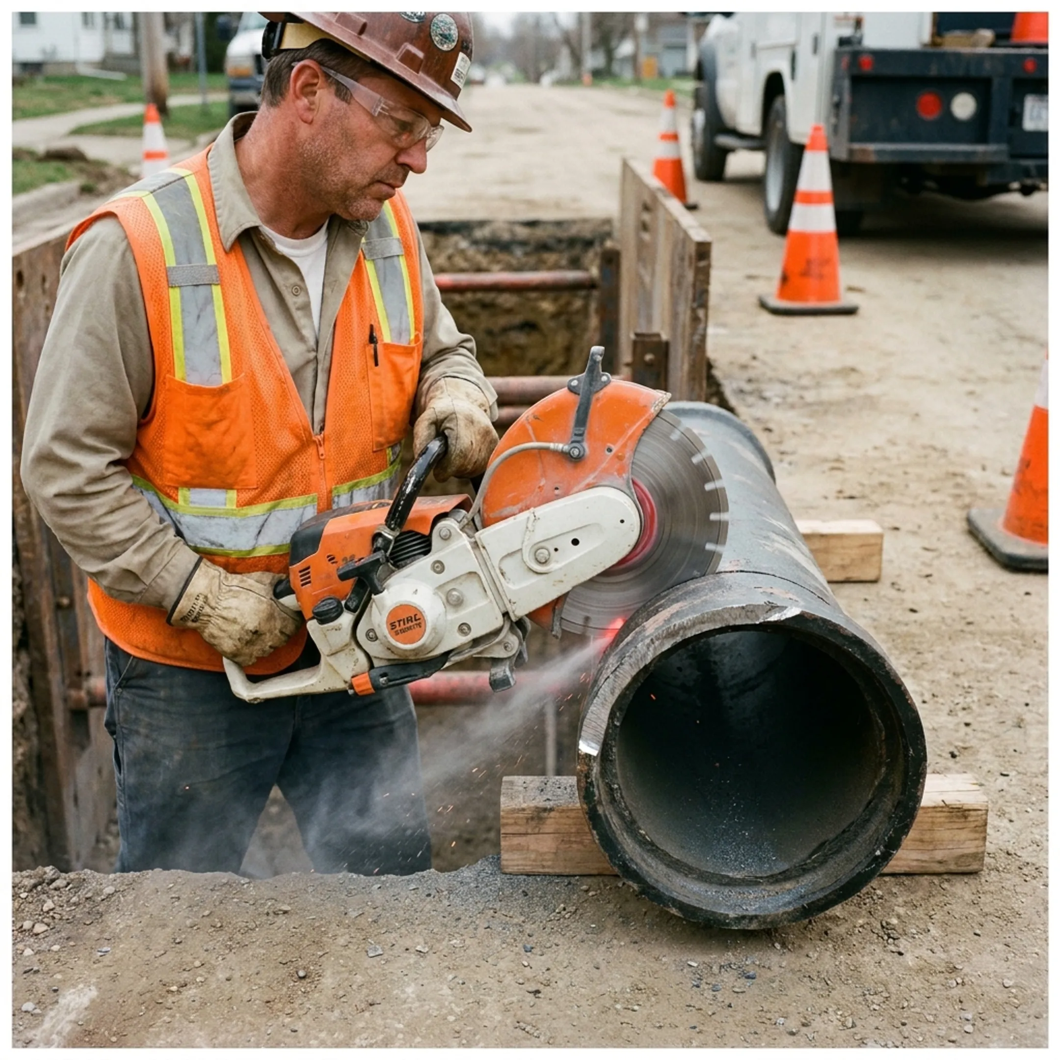 Utility pipe cutting