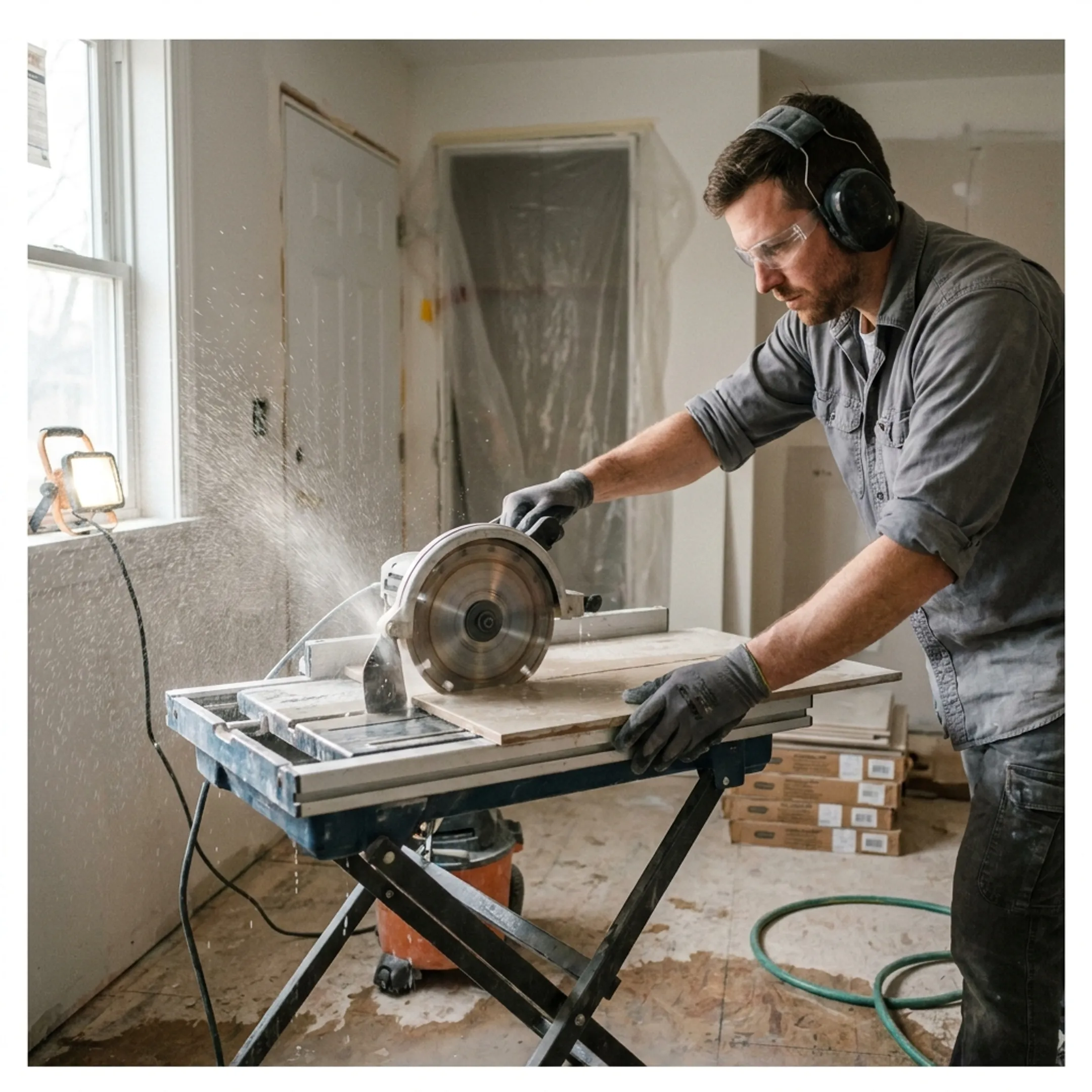 Construction renovation tile cutting