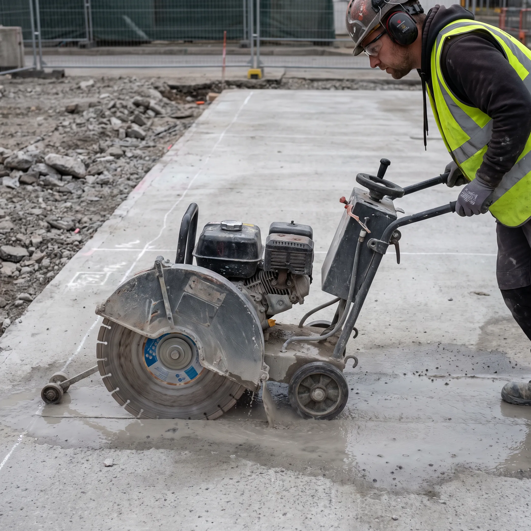 General contractor cutting concrete