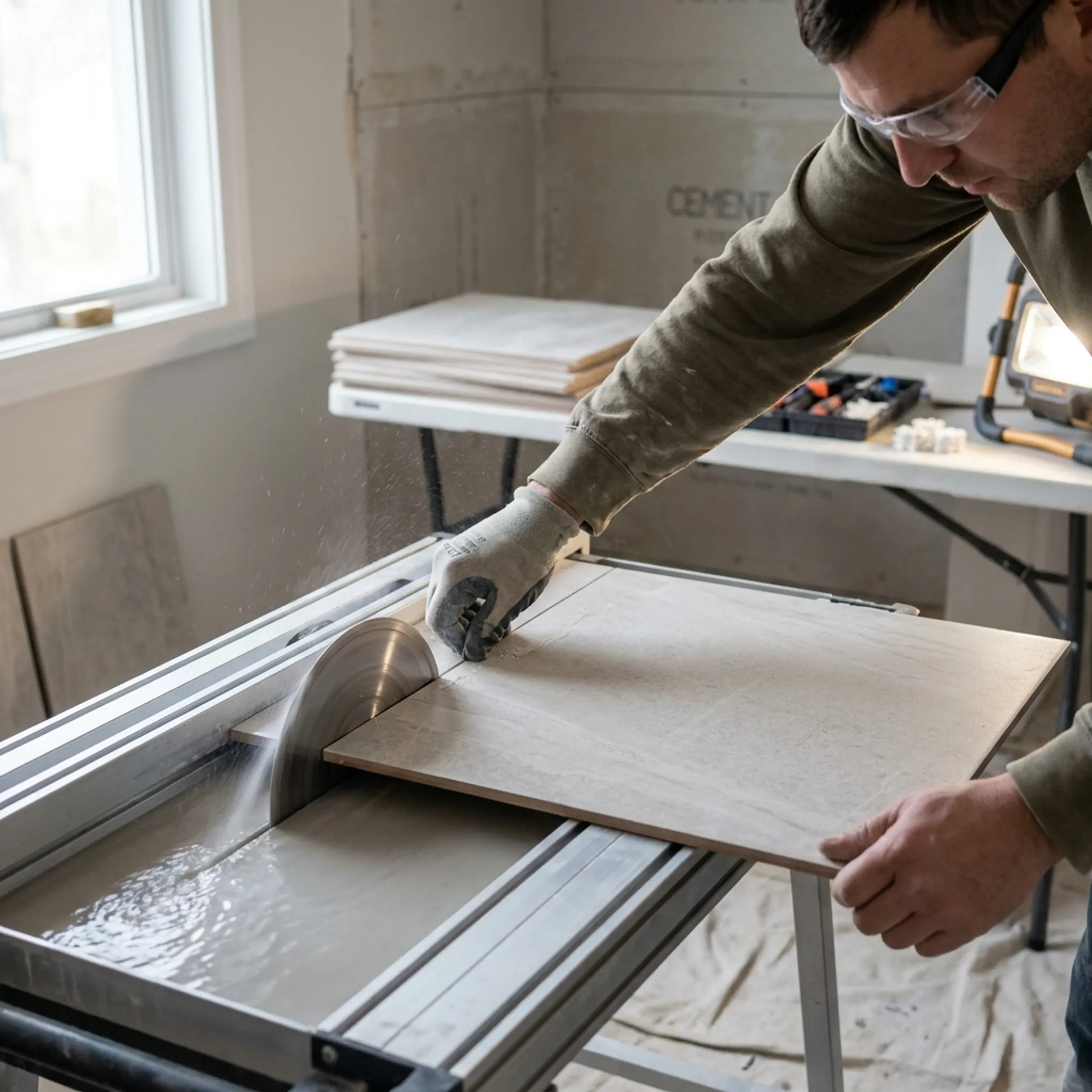 Residential renovation tile cutting