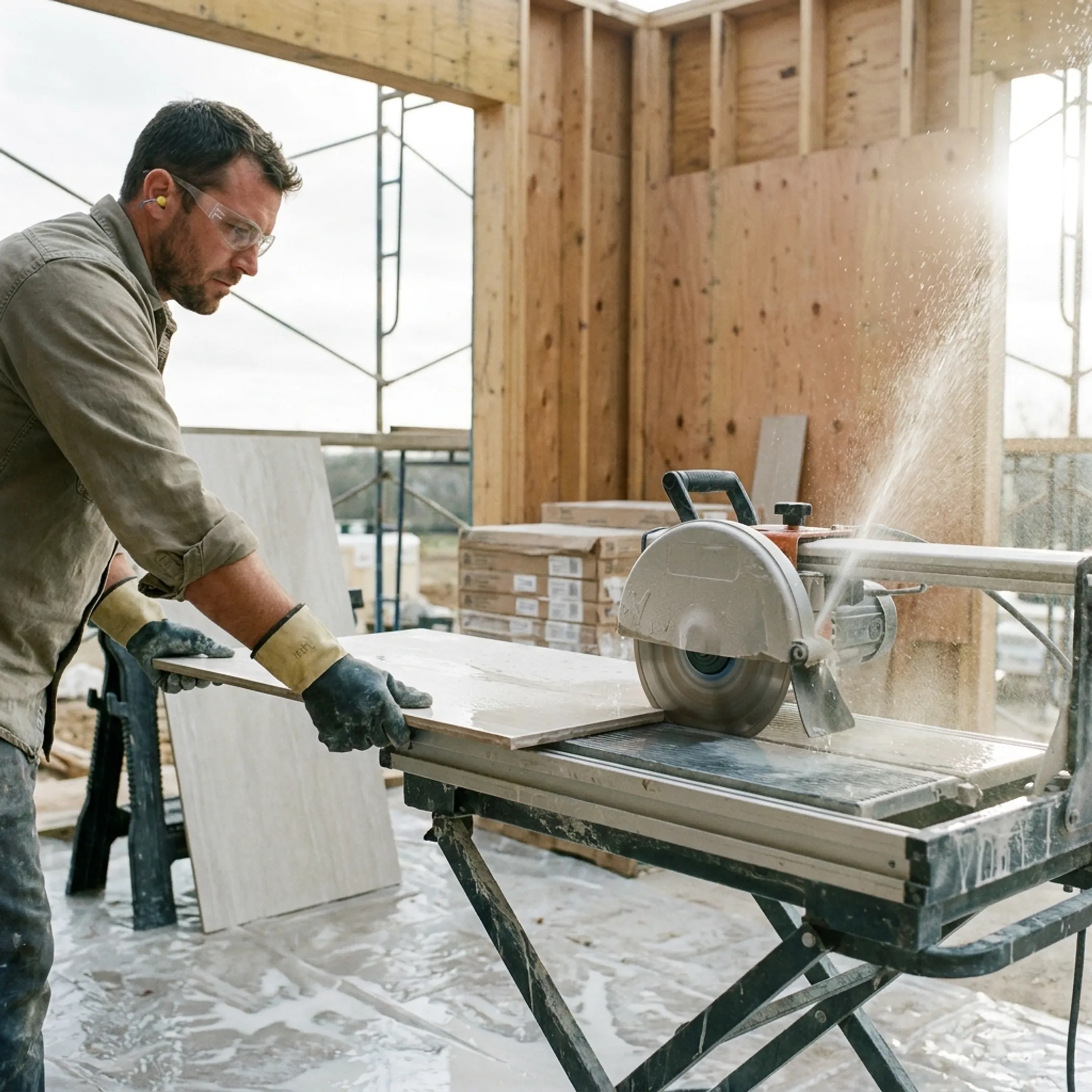 Commercial construction tile cutting