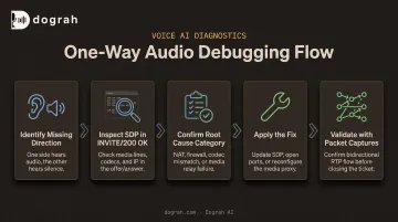 5-step process flow for debugging one-way audio SIP calls