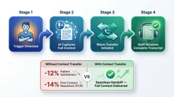 AI to human call escalation workflow with full context handoff process steps