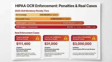 HIPAA violation penalty tiers and real OCR enforcement fines comparison chart