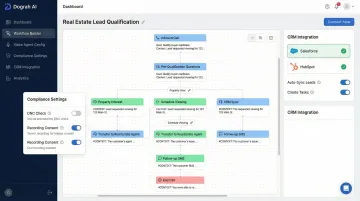 Dograh AI voice agent platform dashboard showing lead qualification and compliance settings