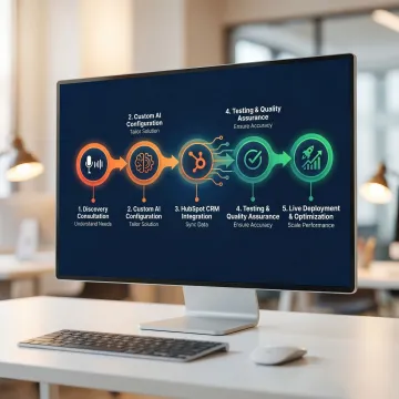 Step-by-step voice AI agent deployment process connected to HubSpot CRM
