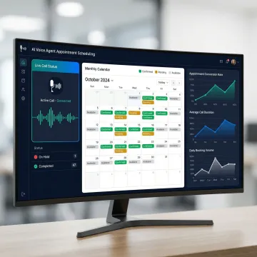 AI voice agent automating appointment booking on a dashboard interface