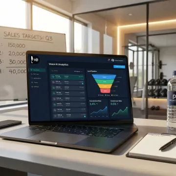 AI voice agent dashboard showing gym lead conversion metrics and call logs