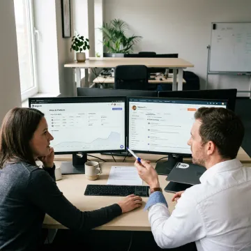 Team reviewing AI voice and HubSpot workflow setup