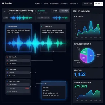 AI voice calling system interface with Russian and Uzbek language support for automated business calls