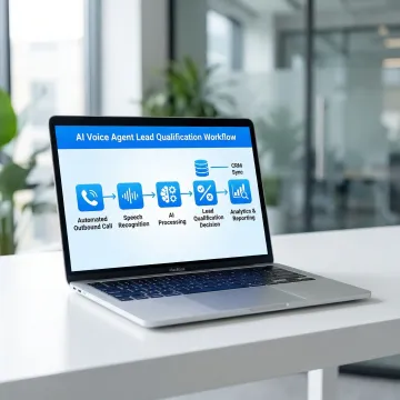 AI voice agent workflow showing automated lead qualification process steps on a computer screen