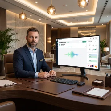 AI hotel booking voice agent assisting a guest