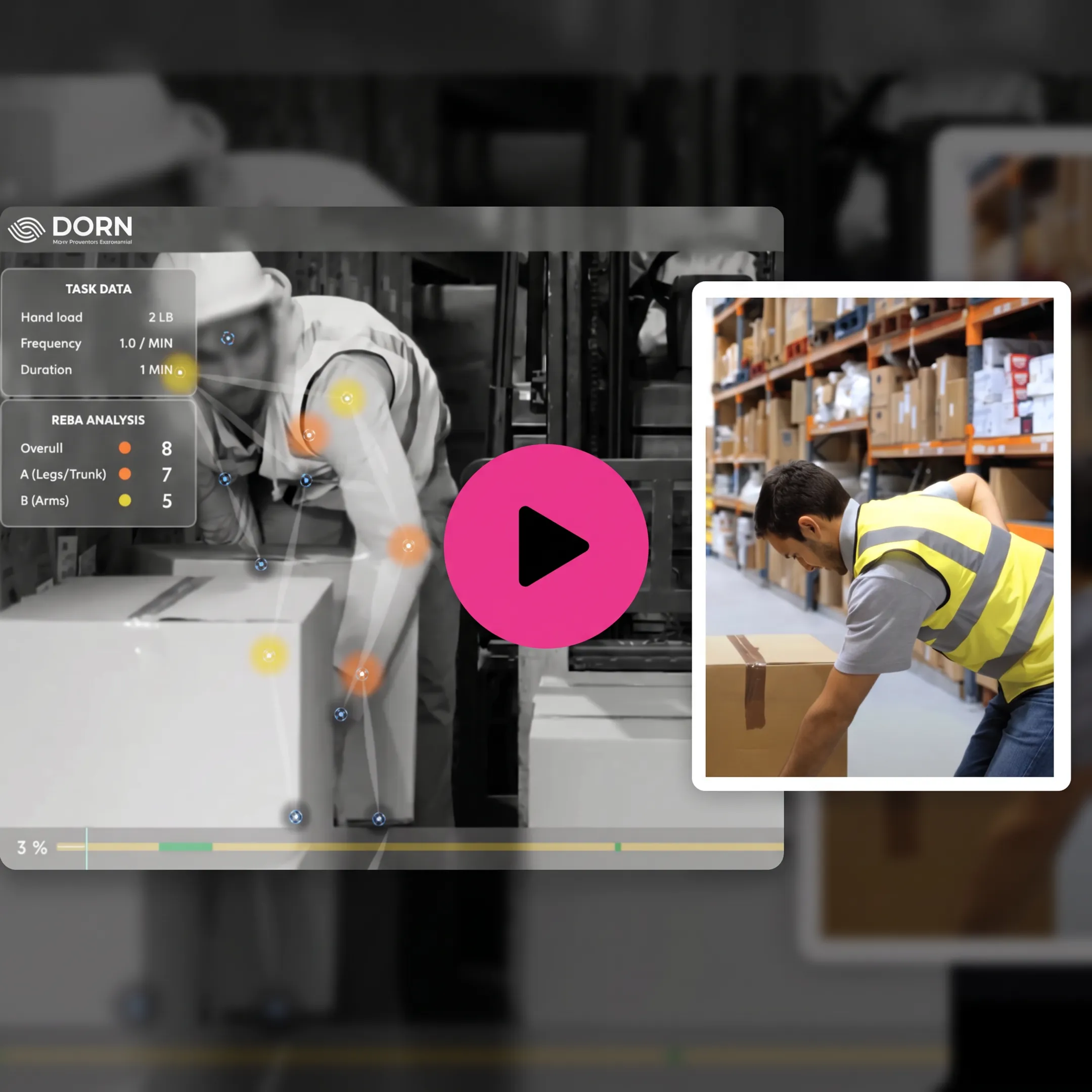 Ergonomist conducting a professional ergonomics assessment of an employee at an industrial workstation