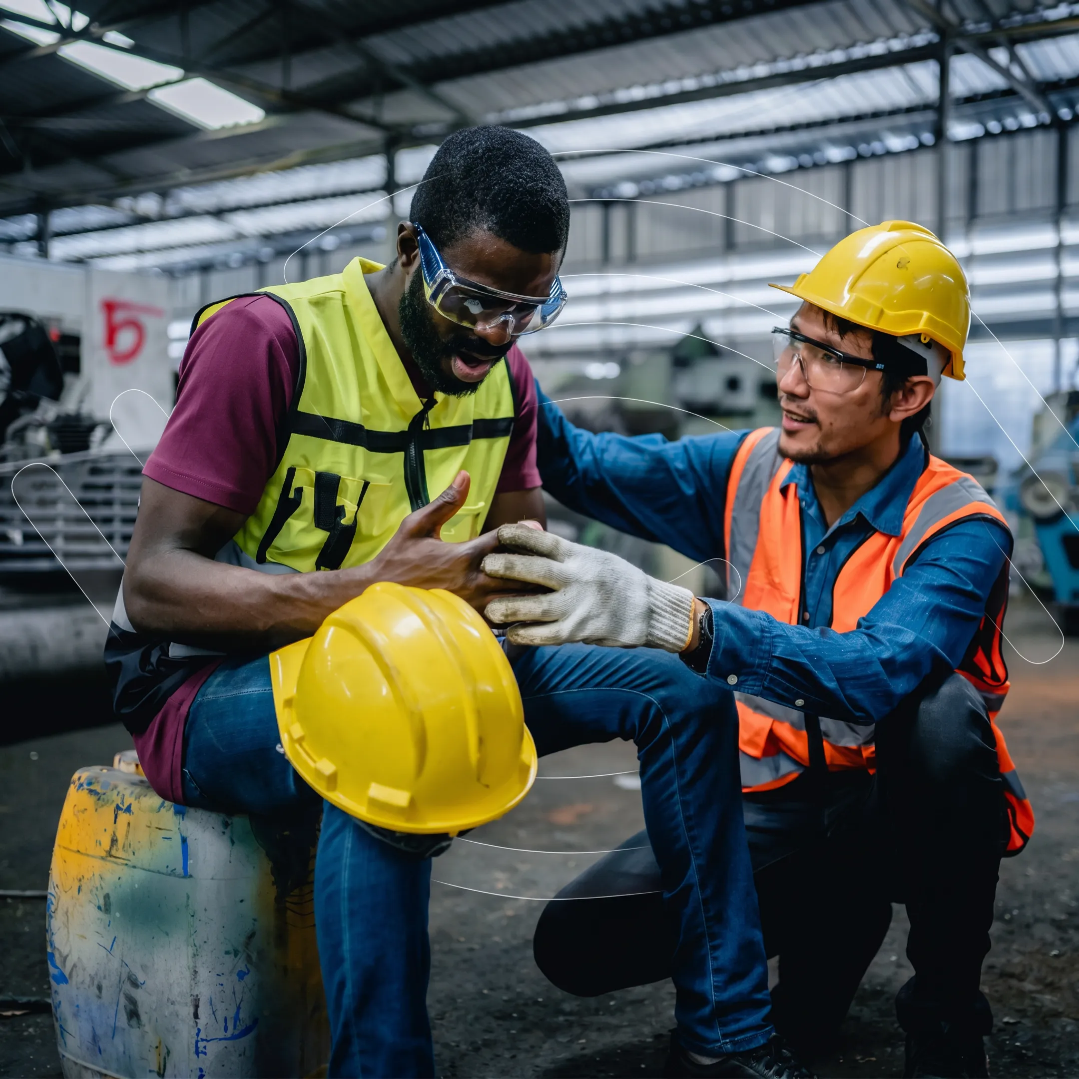 Workplace injury management specialist reviewing ergonomic task analysis with an employee