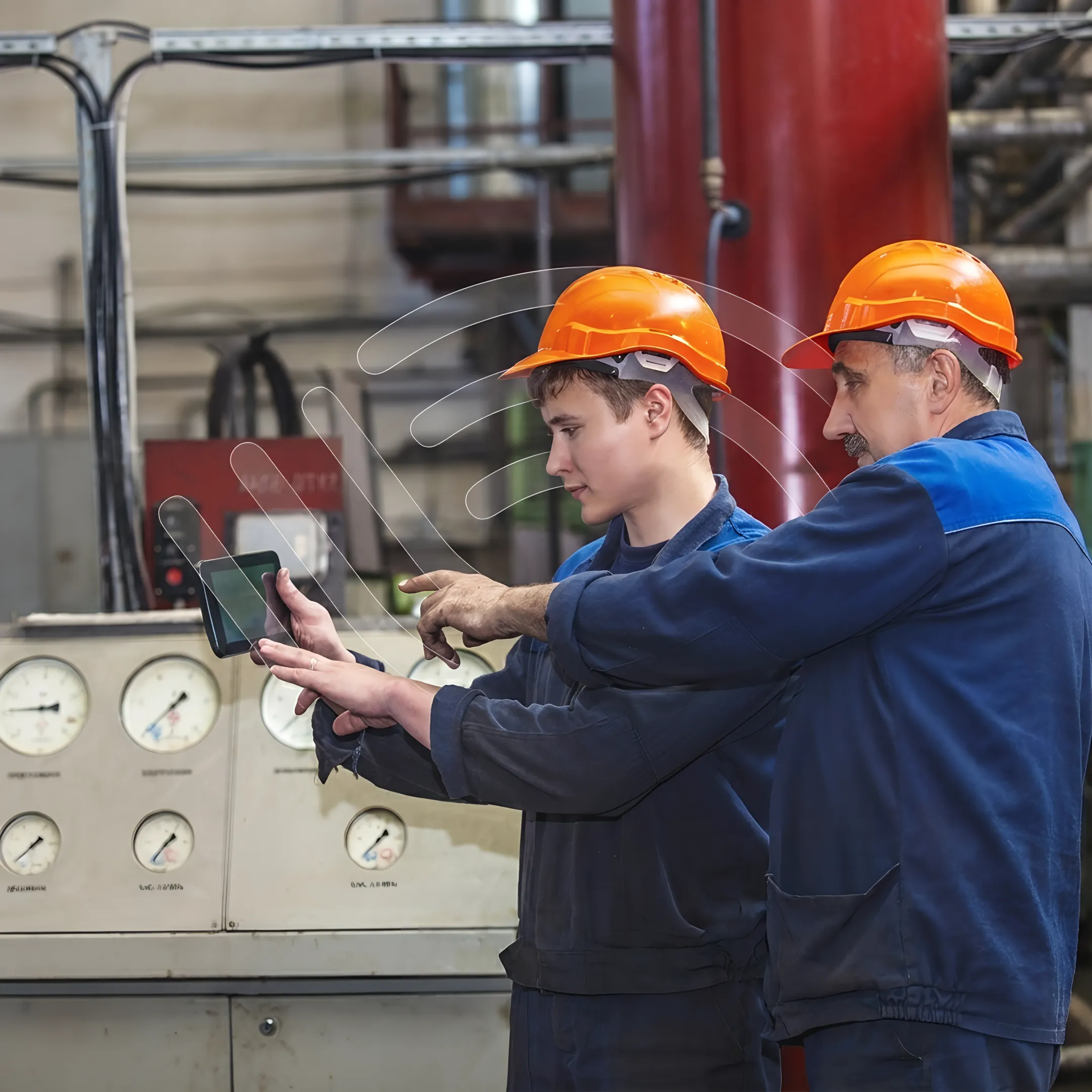 Ergonomist reviewing evaluation report with workplace safety manager