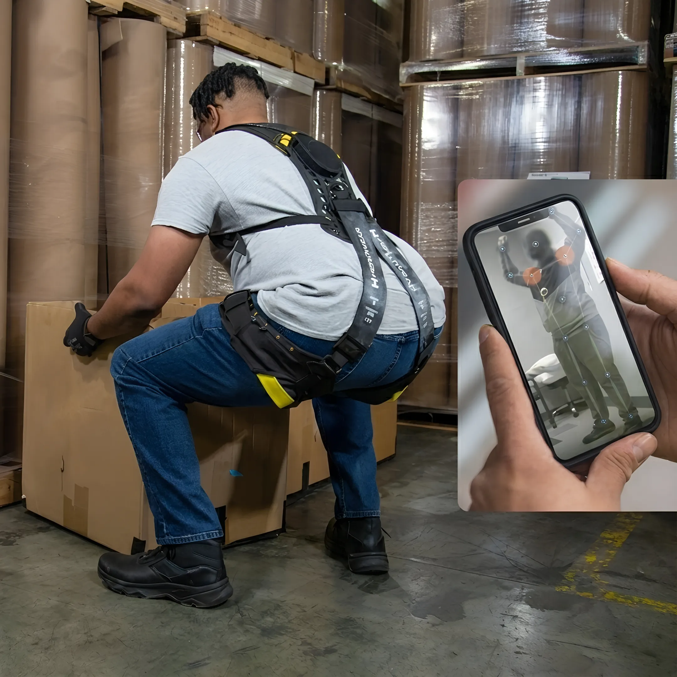 Ergonomist analyzing worker body mechanics with motion capture tools