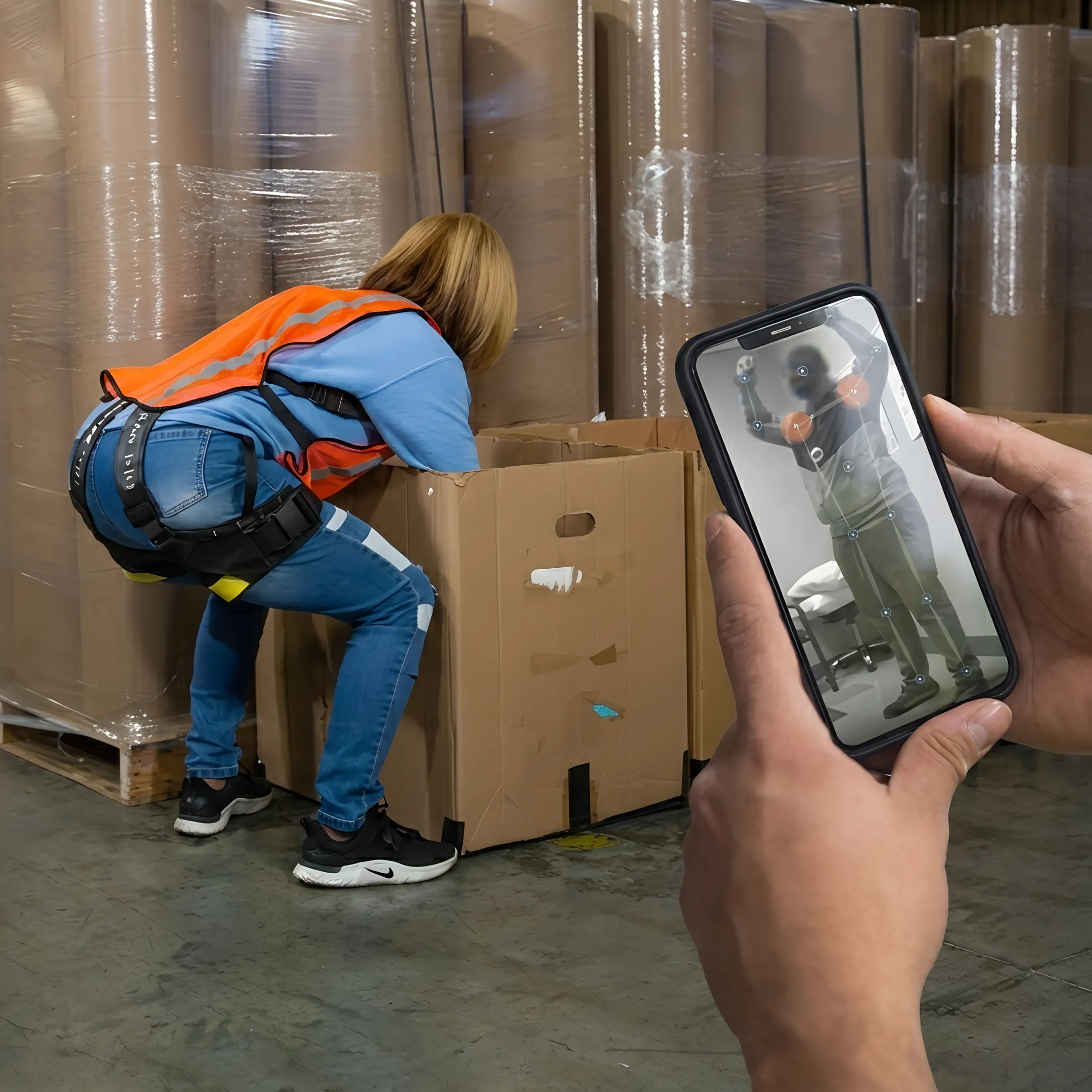 Industrial specialist reviewing functional movement and work capacity data on a tablet