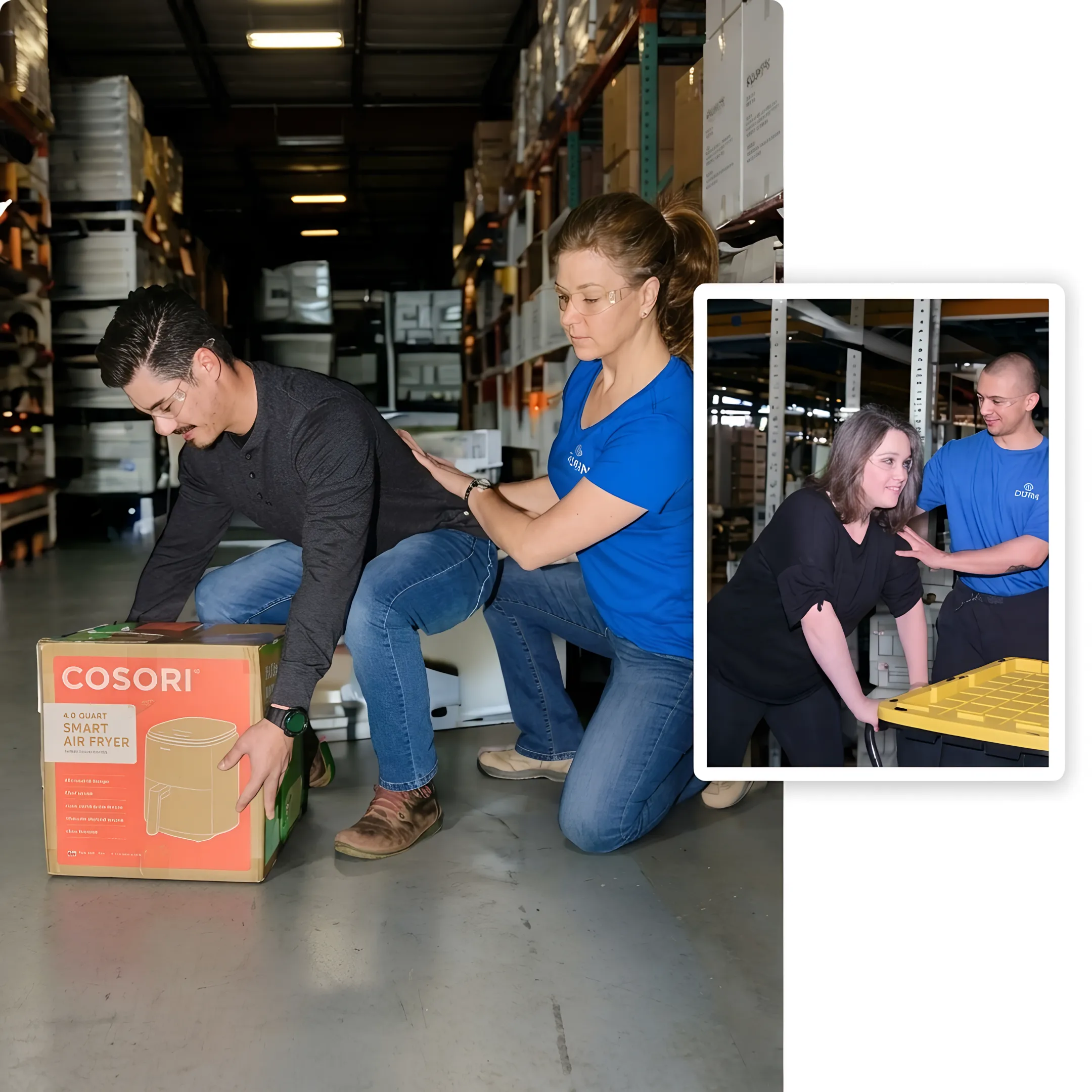 Workplace safety specialist training industrial workers on safe lifting techniques on site