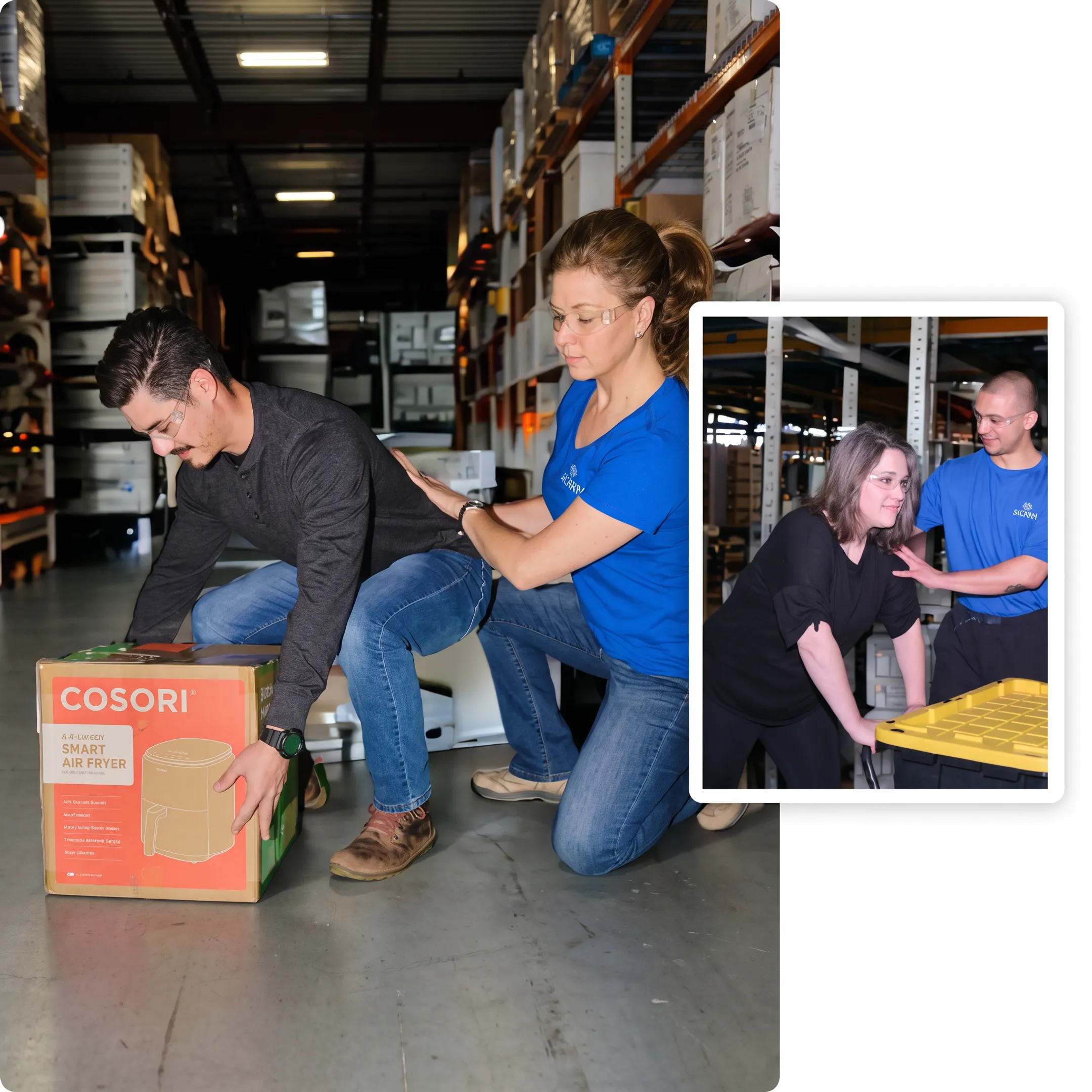 Workplace safety specialist conducting an ergonomic evaluation with an employee