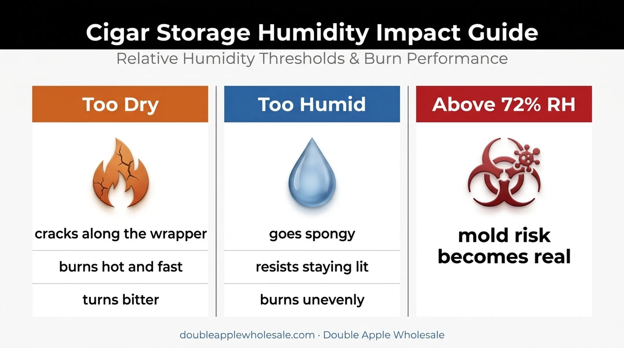 Comparison of cigar effects from too-dry, too-humid, and high humidity