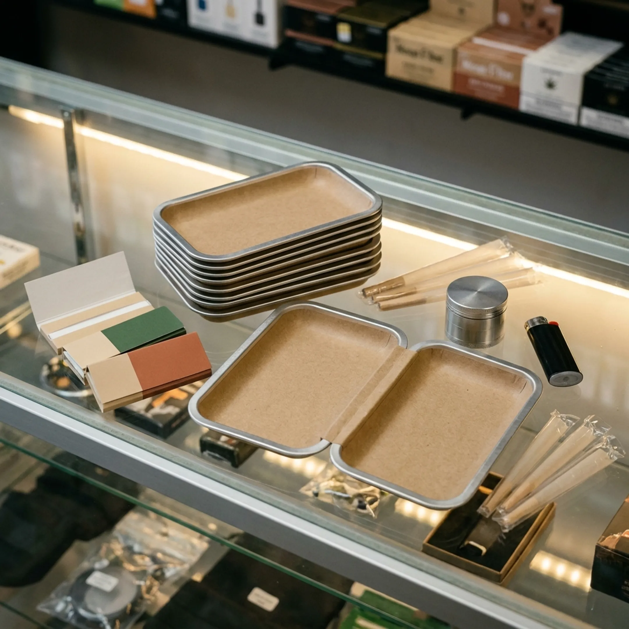 Smoke shop displaying RAW Classic Mini Rolling Trays