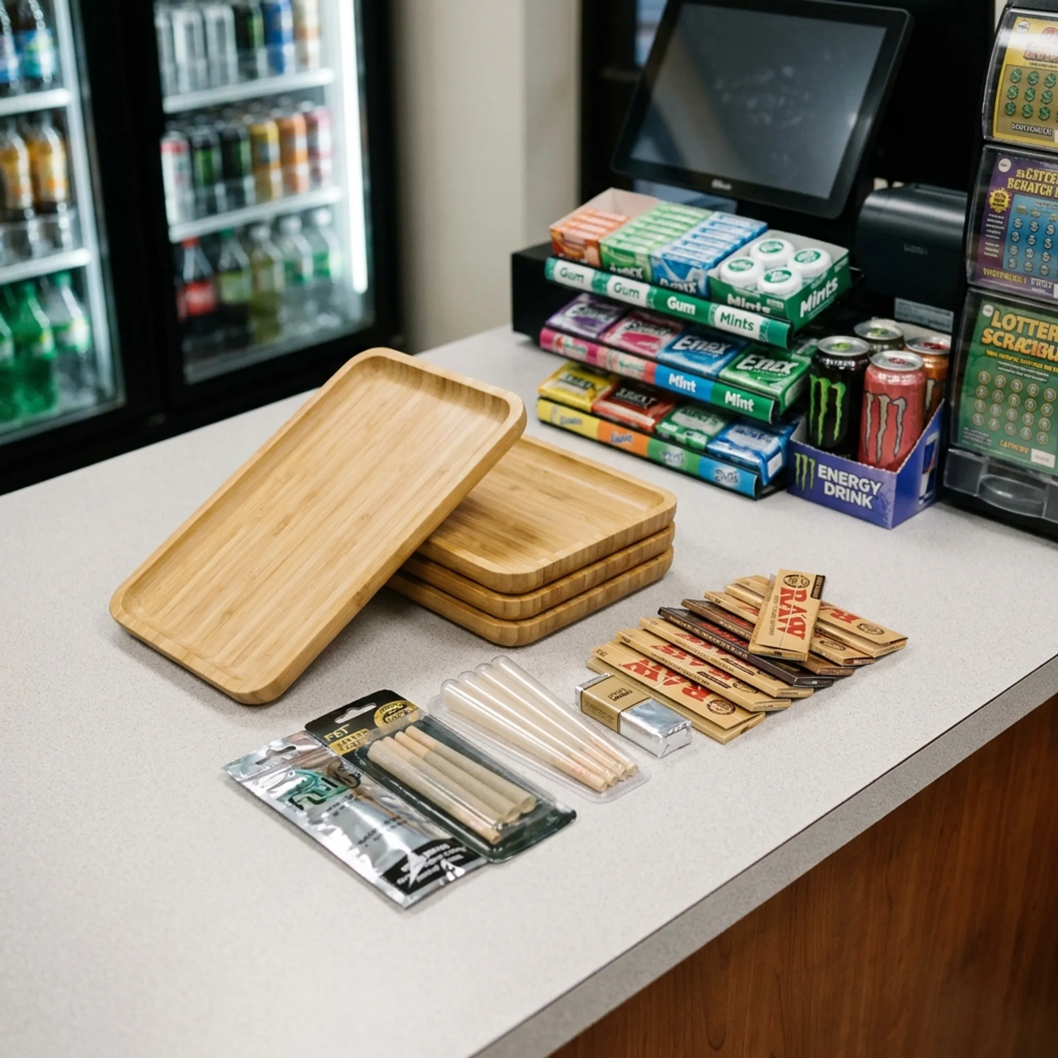 Convenience store rolling tray display