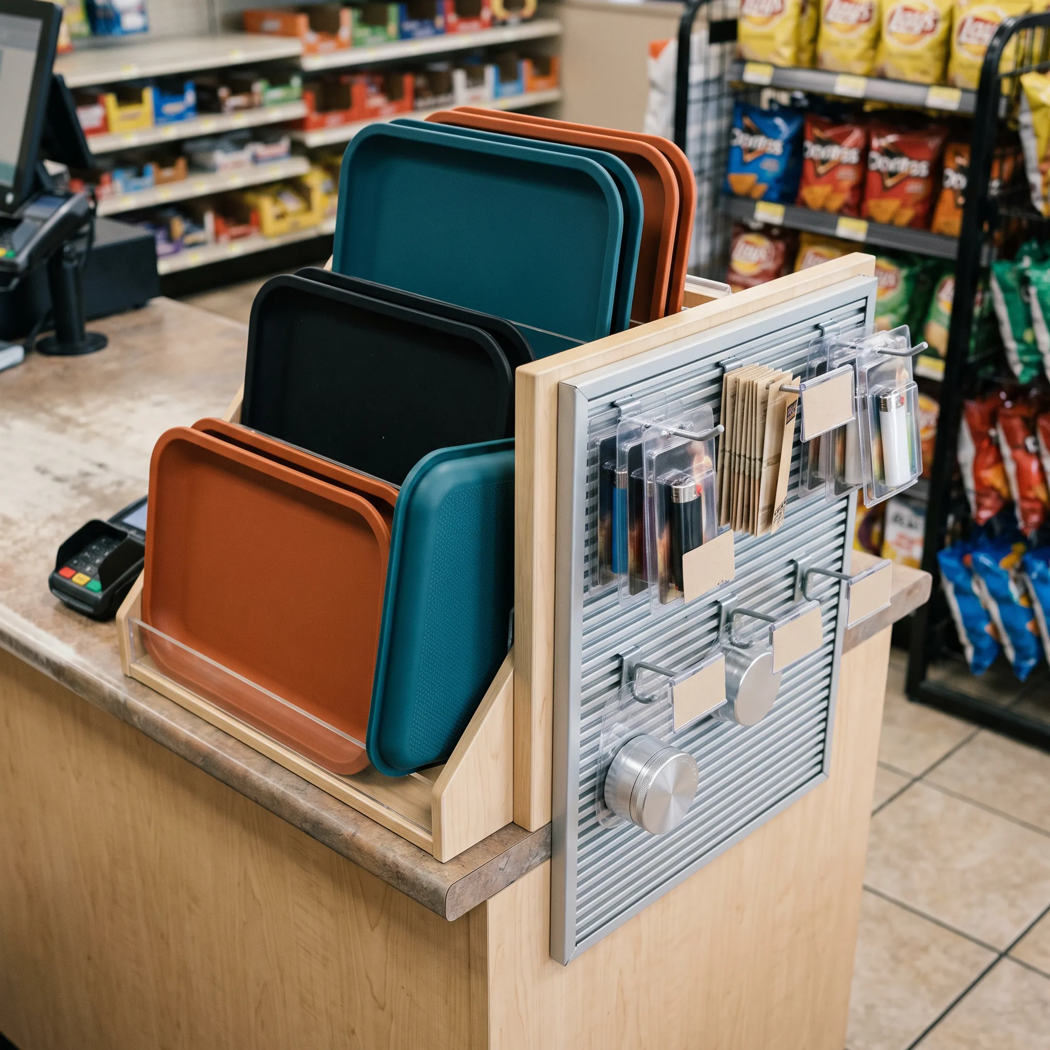 Convenience store rolling tray display