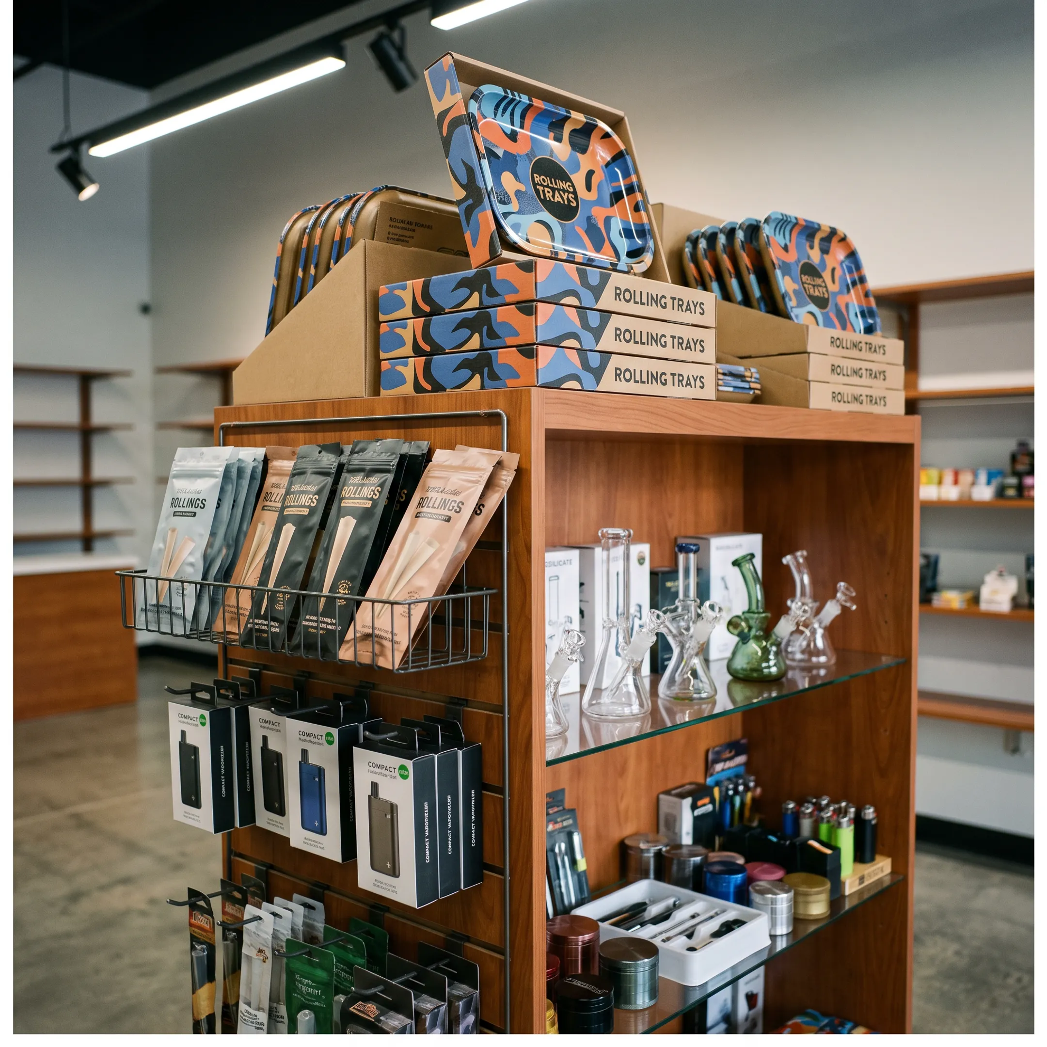 Specialty retail display with smoking accessories
