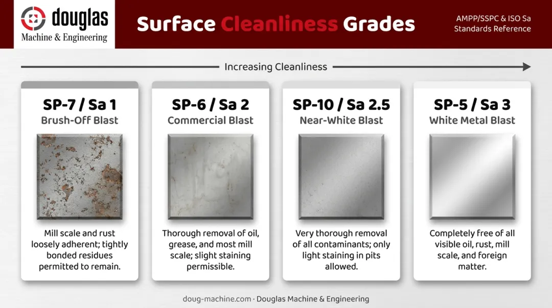 AMPP SSPC and ISO 8501-1 surface cleanliness grades comparison chart