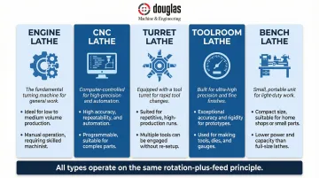 Five main lathe machine types comparison from engine to bench lathe
