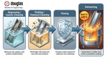 4-step hot-dip galvanizing surface preparation and immersion process flow