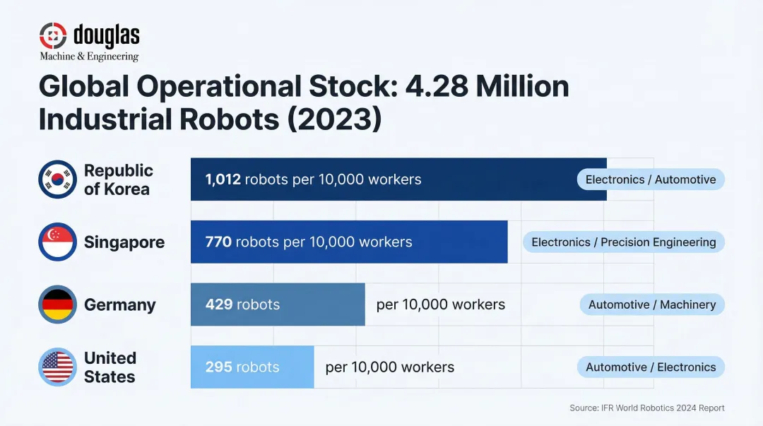 Global industrial robot density per 10000 employees by country and region comparison