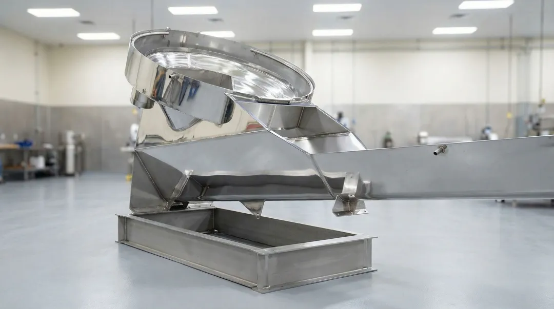 Industrial stainless steel food grade fabricated assembly in manufacturing facility