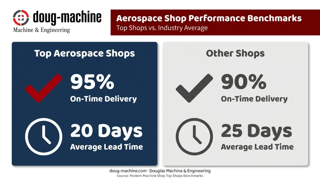 Top aerospace machine shop performance benchmarks OTD lead time comparison infographic