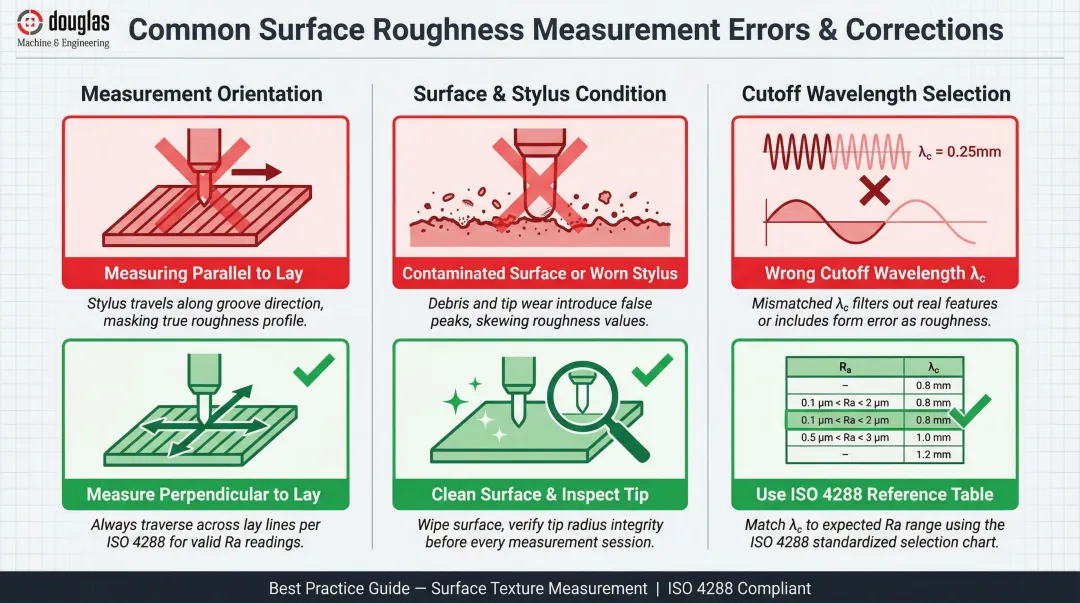 Three common surface finish measurement errors and best practice corrections comparison