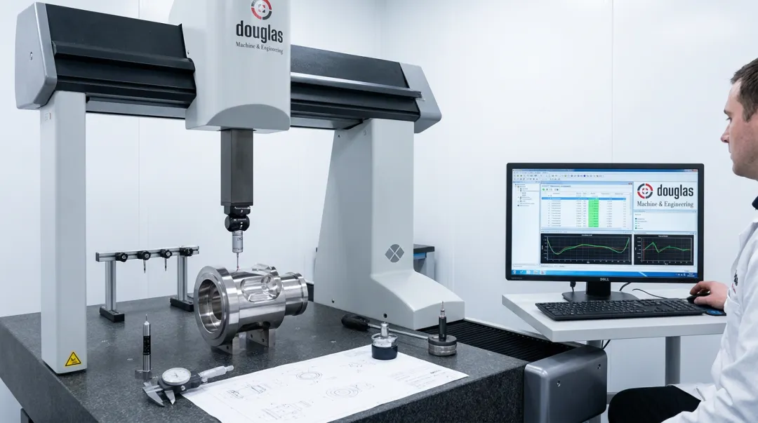 CMM inspection machine verifying tight tolerances on pharmaceutical machined component