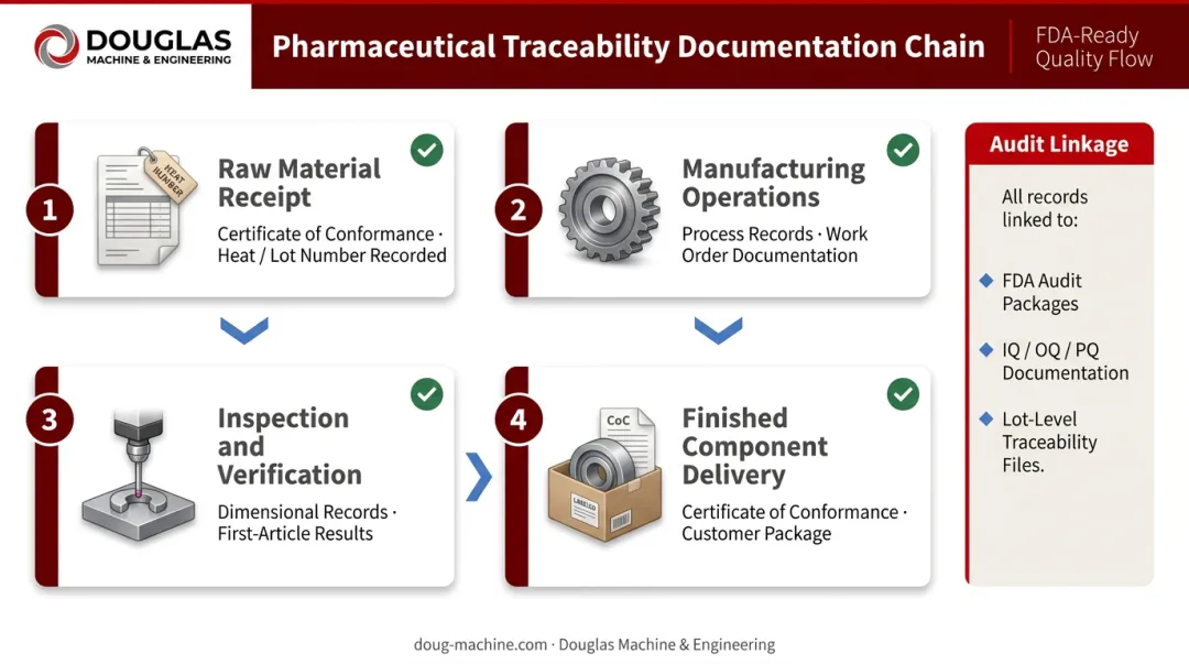 Pharmaceutical CNC machining full traceability documentation chain from material to finished component